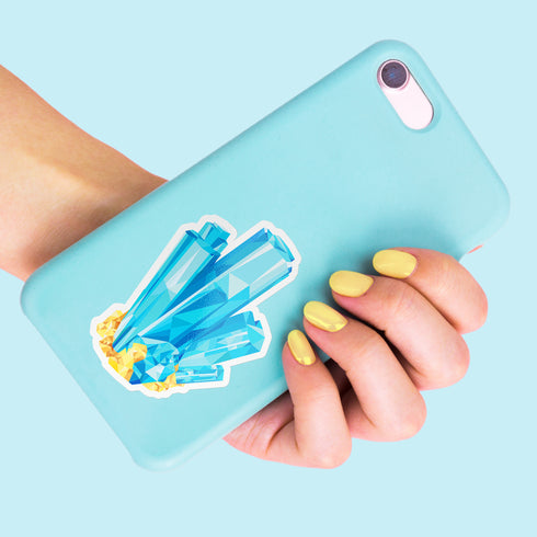 Blue Aquamarine Crystal Premium Vinyl Sticker, Pisces Birthstone, Die-Cut Laptop Decal